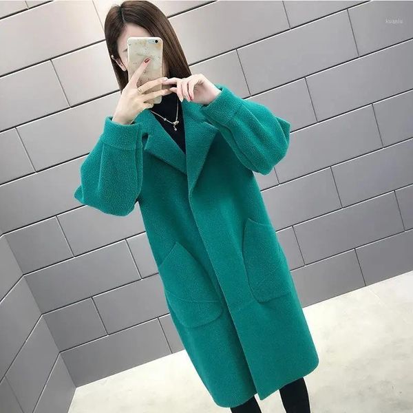 

women's knits & tees autumn winter coat imitation mink cashmere cardigan women knitted sweater long sleeve thick warm green black oute, White