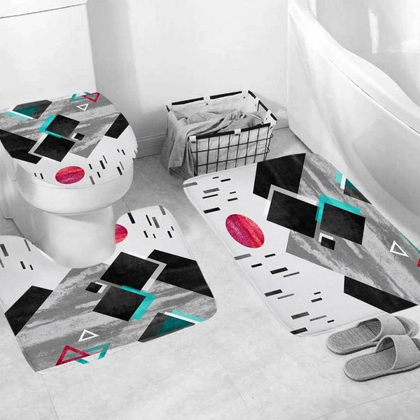

hill decoration bathroom curtain shower waterproof set non-slip carpet toilet cover bath mat mats