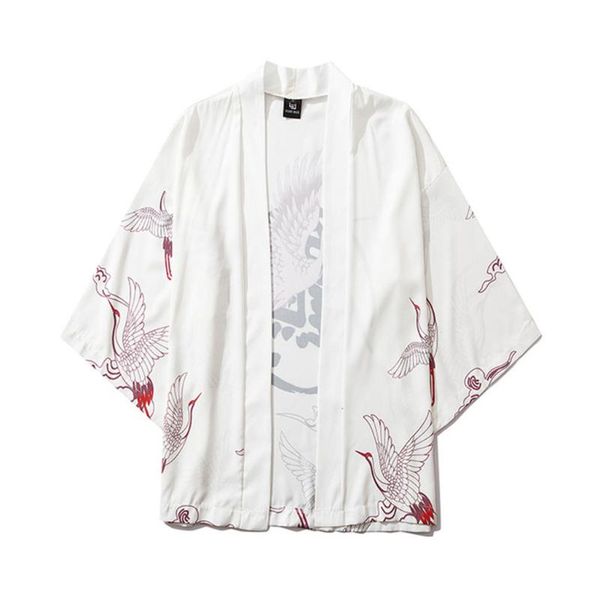 

men's casual shirts print shirt five point sleeves kimono mens and womens cloak turndown collar vintage cardigan blouse camisas feminin, White;black