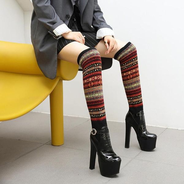 

boots high heels platform over the knee women thigh ladies winter long shoes botas invierno mujer 34-45, Black