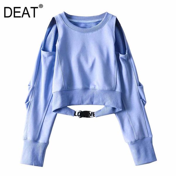 

[deat] sweatshirt women strapless hollow out temperament long sleeve loose fit fashion spring autumn 13d080 210527, Black