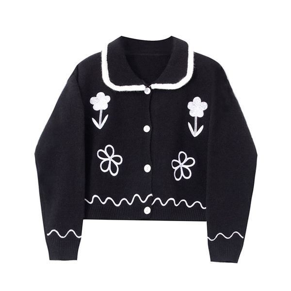 

women streetwear knitted cardigan button up korean cute sweaters harajuku single breasted long sleeve knitted crop sweater 210417, White;black