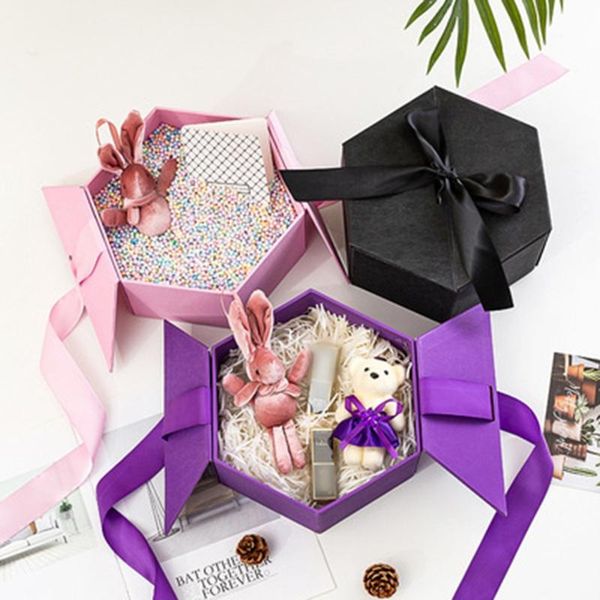 

gift wrap 1pc color hexagon day box packaging boxes ribbon lipstick wedding paper festival decoration