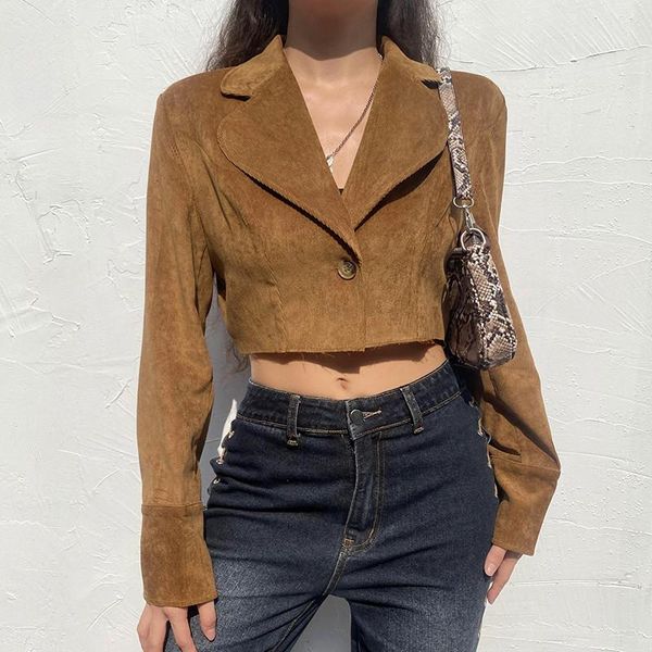 

women's jackets autumn spring coat female solid vintage street y2k corduroy women long sleeve buttoned lapel slim outwear brown, Black;brown