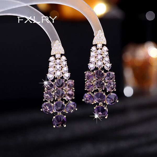 

dangle & chandelier fxlry elegant cubic zirconia fashion purple tassel drop earring for women wedding party jewelry, Silver