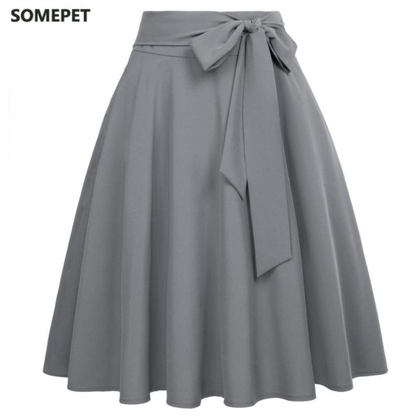 

skirts womens solid high waist tied front pleated short midi a-line skirt black