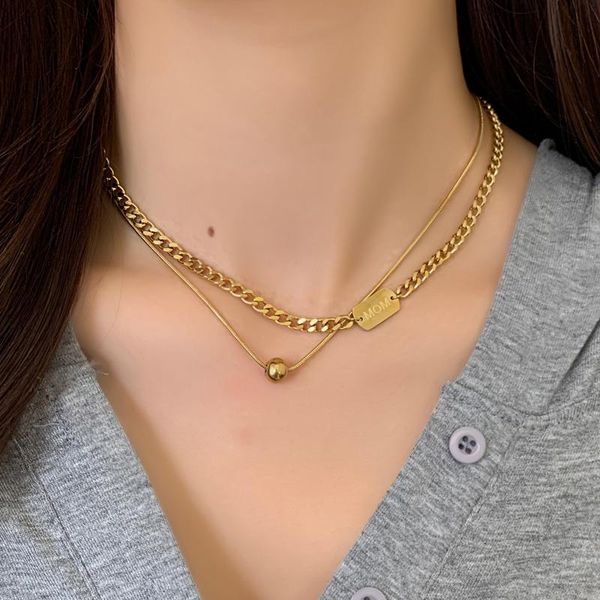 

pendant necklaces 2021 trendy stainless steel double layer long thick chain necklace simple minimalist punk for women goth jewelry, Silver