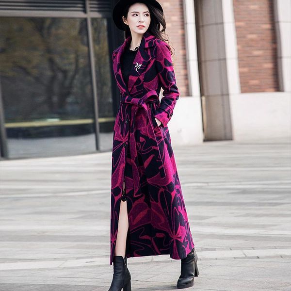 

women's wool & blends women long casual woolen coat 2021 spring autumn large size loose blend jacket sleeve plus overcoats a553, Black