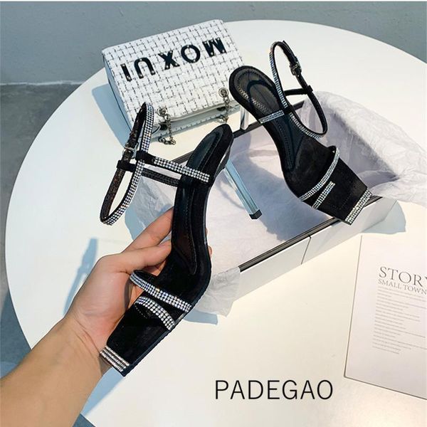 

womens shoes 2021 summer ladies sandals fashion elegant high heels crystal, Black
