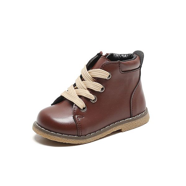 

baby boy shoes autumn kids snow boots solid color children girls leather shoes short boots brown black non-slip smg139, Black;red