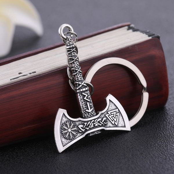 

fishhook viking keychain punk gothic axe vicca talisman slavic irish knot pagan amulet pendant key chain for man gift jewelry keyfob, Silver