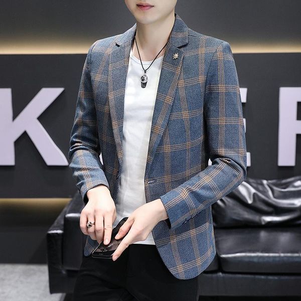 

men's suits & blazers 5xl office professional suit male spring and autumn korean slim check small leisure youth trend large size coat, White;black