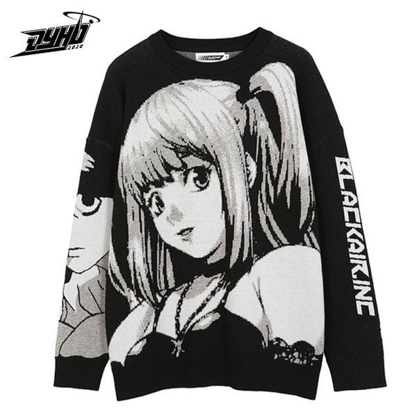 

men's and women's cotton sweaters, large pullovers, japane cartoon loose street cloth, knitwear, informal hip-hop sweaters, White;black