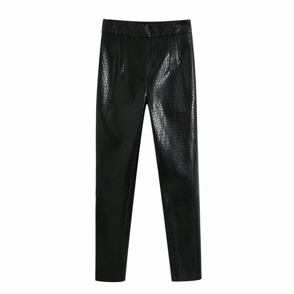 

women trousers hight-waist faux leather skinny fit invisible side zip female pants pantalon femme mujer 210420, Black;white