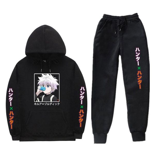 

men's tracksuits japanese anime x printed hoodie sweatshirt men/women coat hoodies sweatshirts+sweatpants suit hooded pullover, Gray