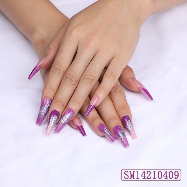 

false nails 24pcs purple nail patch glue type removable long paragraph fashion manicure save time cin6 899, Red;gold