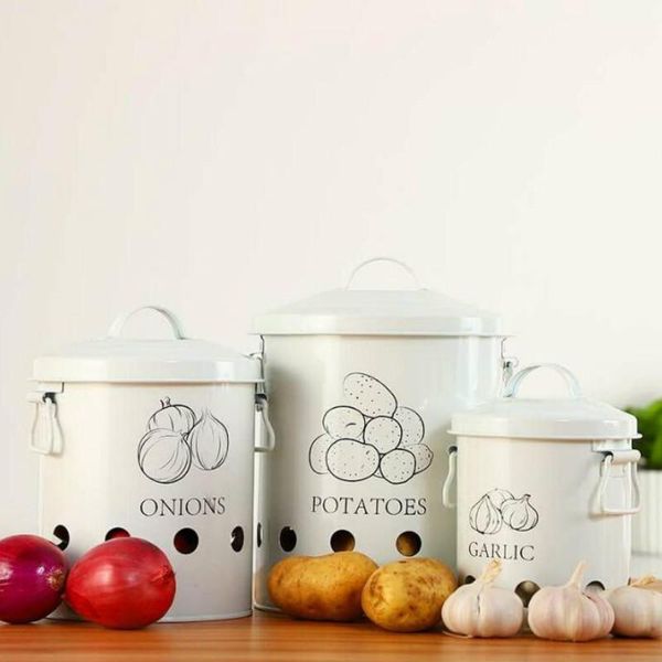 

storage bottles & jars 3 pcs kitchen bin potato garlic organizer box metal breathable container for food bucket with lid