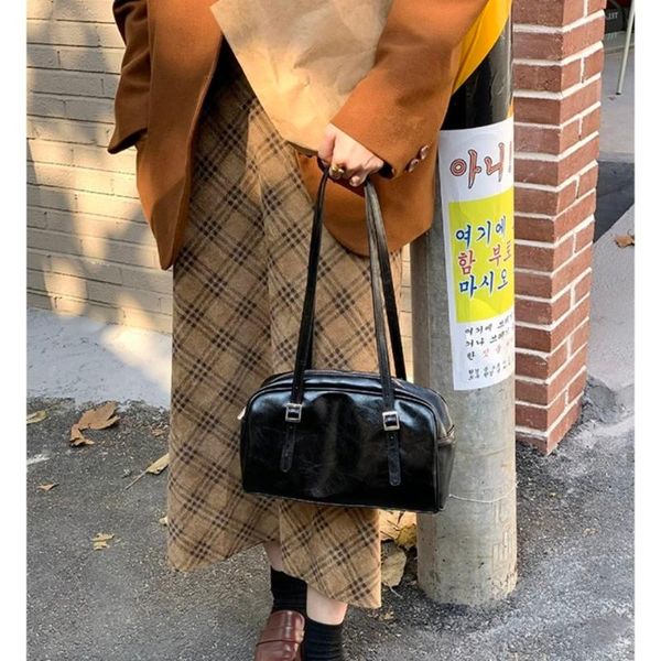 

evening bags large one-shoulder armpit bag 2021 trend black oil wax leather female leisure large-capacity soft pillow