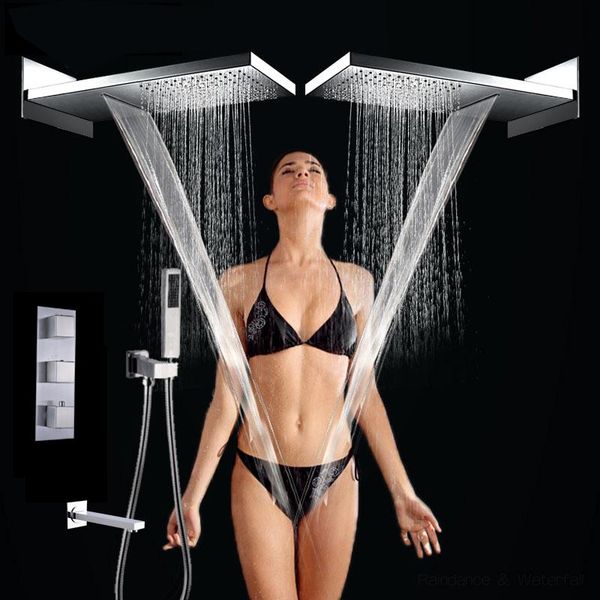 

chrome shower faucets thermostatic water for bathroom mixer waterfall rainfall faucet thermostat tap shoower sets