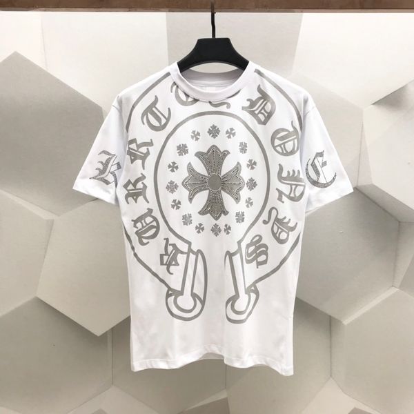 

gaojiechao brand new summer ch cro front continuous cross horseshoe print drill short sleeve t-shirt for m, White;black