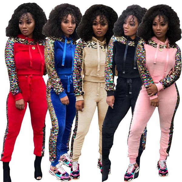 

women's tracksuits women autumn winter clothes fashion sequins casual two pieces outfits hoodie pencil pants set spring sets, Gray