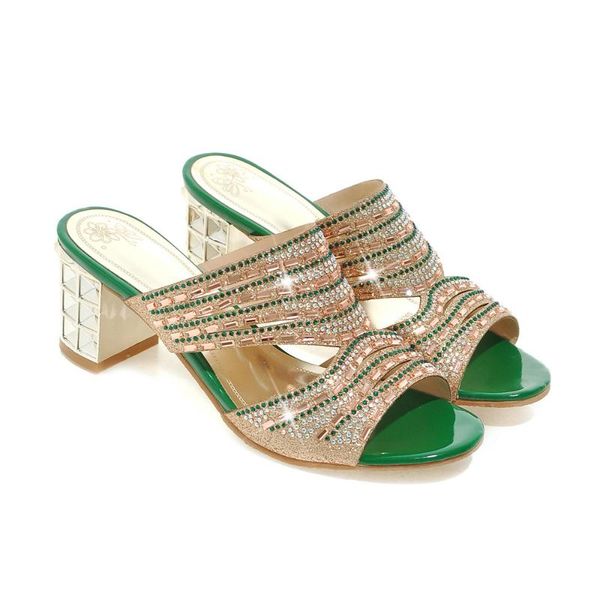 

slippers pqecfs big size 32-44 summer fashion women mixed colors rhinestones & cut-outs med heels sandals 2, Black
