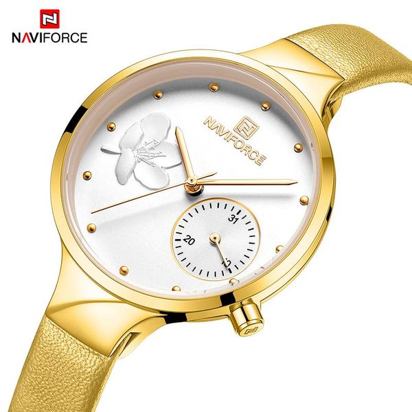 

wristwatches naviforce women watches luxury brand ladies quartz watch female leather fashion casual clock relogio feminino, Slivery;brown