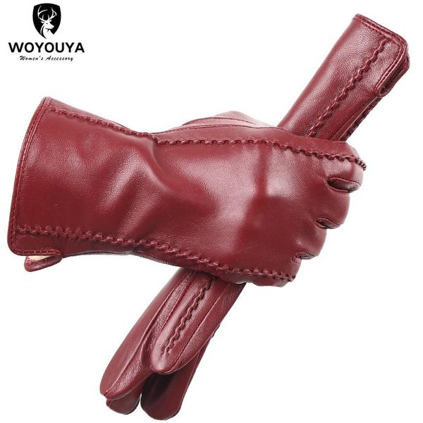

five fingers gloves women' sheepskin winter warmth plus velvet short thin screen driving color leather women high-end -2224, Blue;gray