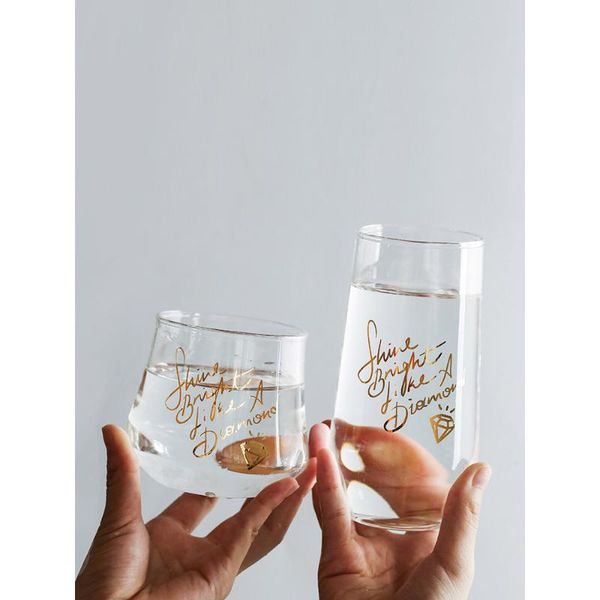 

wine glasses 395ml glass round juicy beer milk water creative gold letters words printed ins tall 470ml