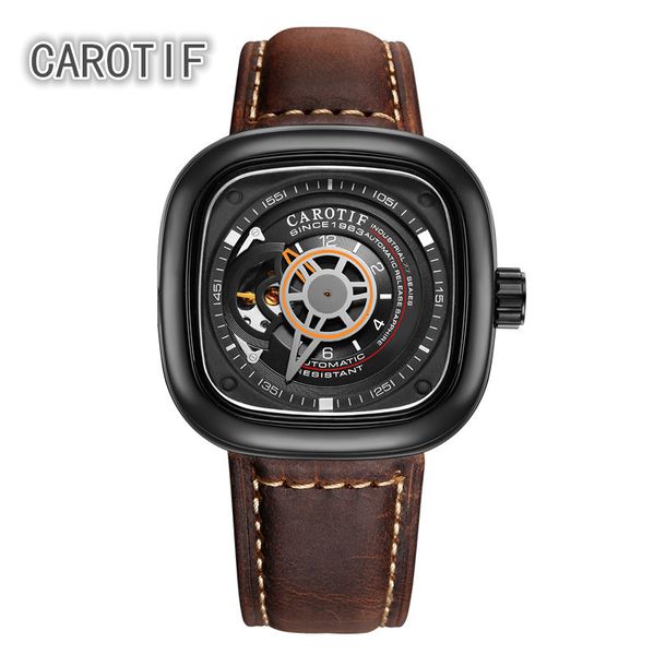 

carotif car mechanical gentlemen clocks relogio masculino brand luxury leather business clock erkek kol saati montre homme, Slivery;brown