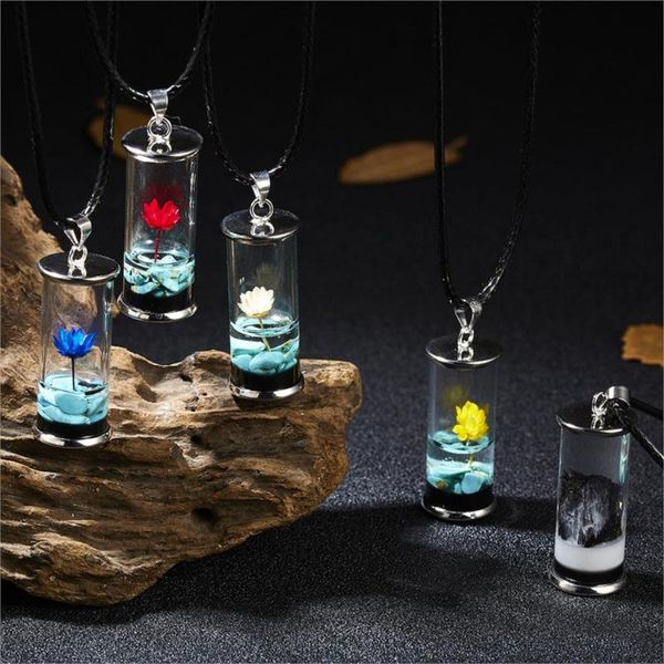

pendant necklaces real natural dried flower necklace drift bottle shaped glass for women gift jewelry mother's day 1 piece, Silver