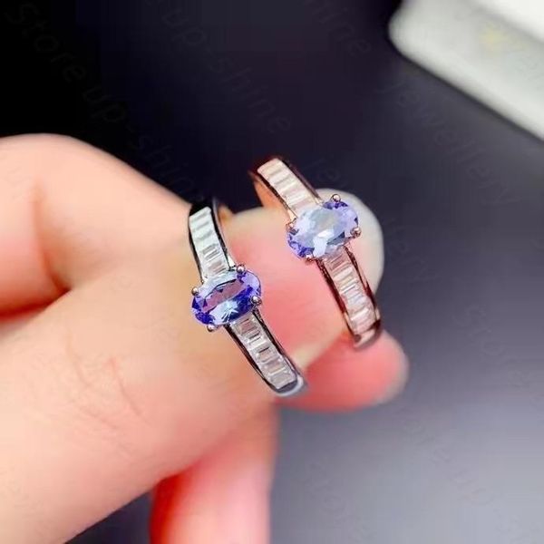 

cluster rings super beautiful high-quality tanzanite ring, 925 silver women's demonstrating youthful temperament, Golden;silver