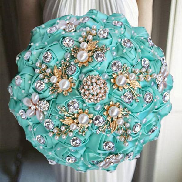 Декоративные цветы венки 1pc/лот зеленая лента свадебное свадебное цветок с бриллиантом для украшения