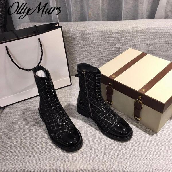 

boots ollymurs woman ankle narrow band flats stretch gingham motorcycle, Black