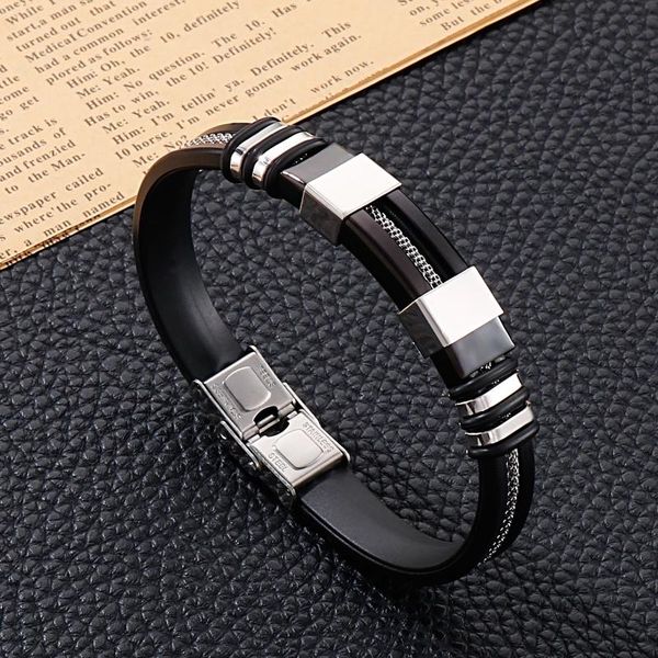 

charm bracelets cool men's health bracelet stainless steel silicone with chain men accessories jewelry rubber wristband, Golden;silver