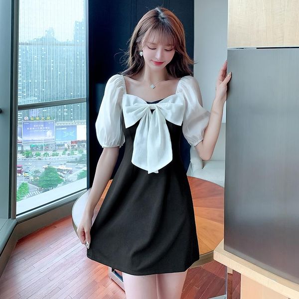 

casual dresses french retro dress women's sense of design niche 2021 summer sweet first love show thin robe sleeve off shoulder, Black;gray