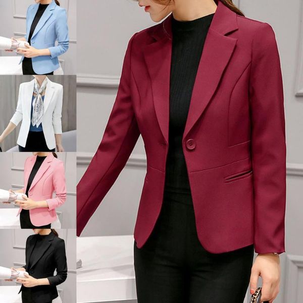 

women's suits & blazers temperament turndown collar pockets coat autumn jacket solid color for office, White;black