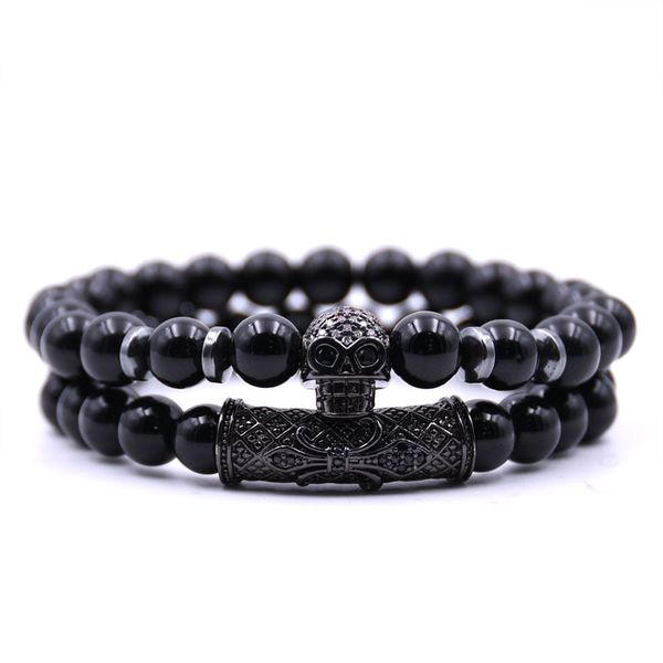 

special offer 70% off 8mm bright black bead bracelet with zircon set natural stone