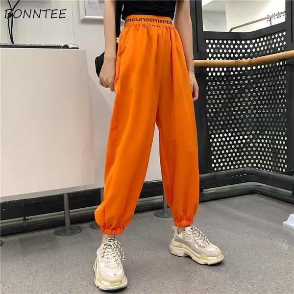 

women's pants & capris women summer elastic waist korean style trendy cargo long trousers womens solid leisure loose elegant ladies har, Black;white
