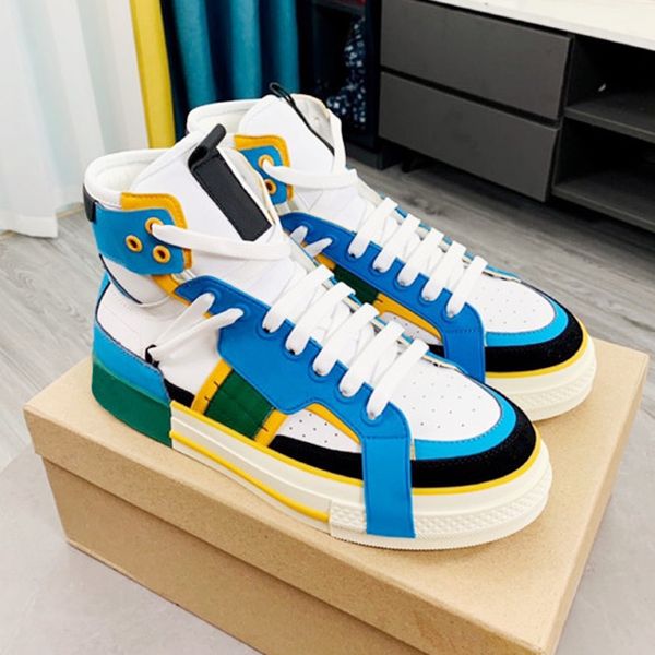 

2022 style men women skateboard shoe splicing personality thick soles luxury trainers leather designer sneakers lovers high- basketball shoe, Black