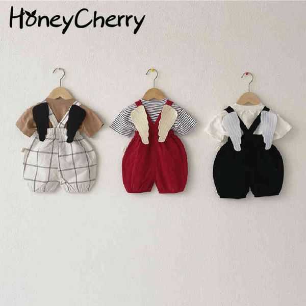 

baby of summer outfit lovely angel wing back belt knickers girls jumpsuit baby knit overalls 210515, Blue