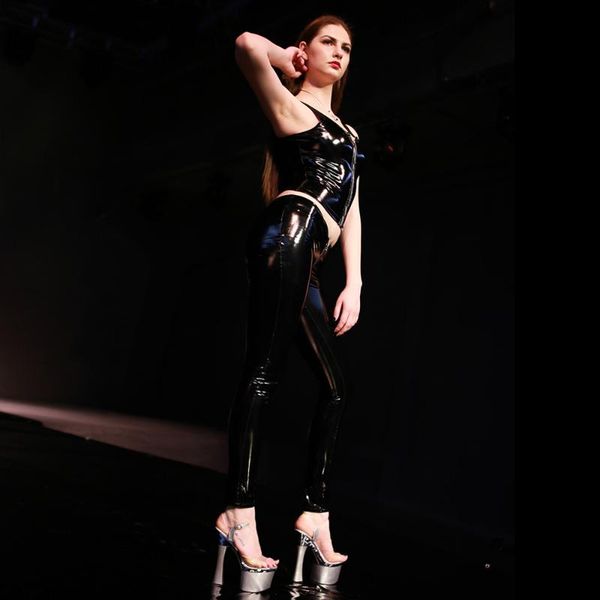 

yoga outfits latex rubber crotch zip trousers long leggings pants for women, White;red