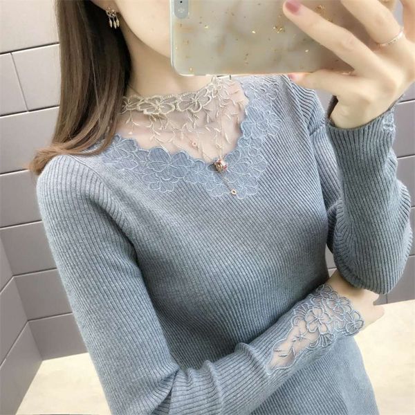 

women's sweaters sweater autumn and winter lace embroidered stretch slim knit pullover 5gpl, White;black