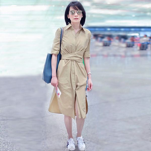 

fashion dress yu feihong's star street private : the same early spring and autumn , women's slim irregular waist, Black;pink