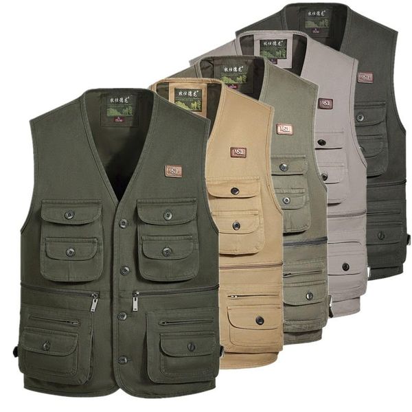 

men's jackets male casual waistcoat big size cotton sleeveless vest outdoor shooting fishing hiking vests men multi-pockets tanks, Black;brown