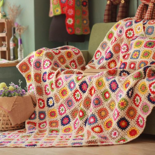 

blankets multi colour mat handmade original hand hooked crochet blanket cushion felt bay window banket home&living wedding gift