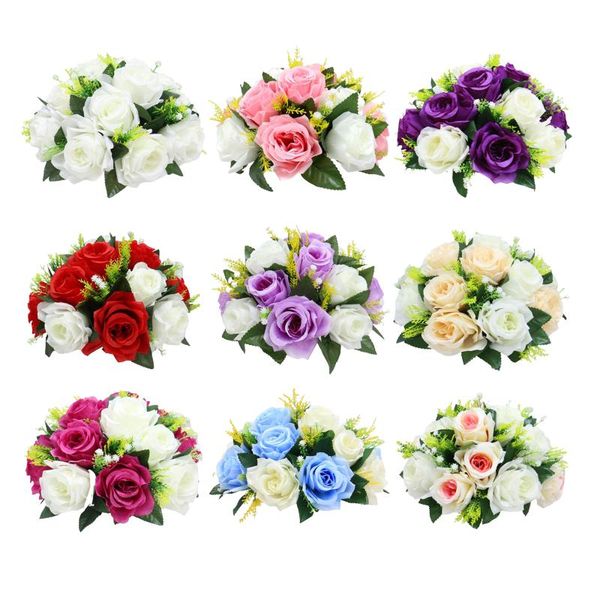 

decorative flowers & wreaths artificial rose 15 heads wedding bouquet home road lead table decor