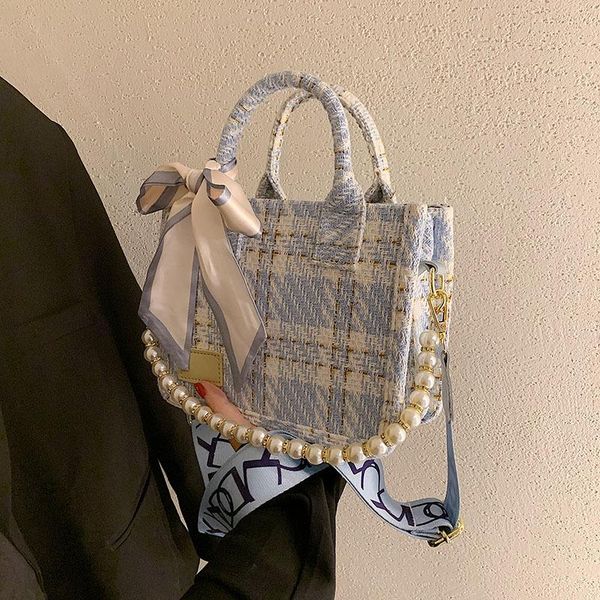 

evening bags designer cotton linen small tote bag pearl handbag for women 2021 lady fashion trends brand shopper shoulder crossbody