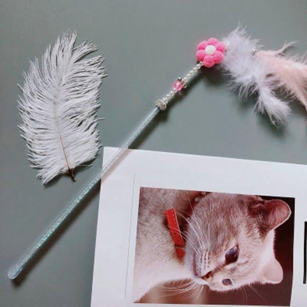 

cat toys eleg-2pcs fairy funny stick handmade sun flower feather bell