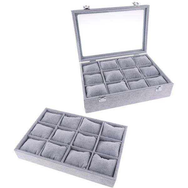 

watch boxes & cases soft pillow cushion 12 slots box for jewelry bracelet bangle showcase, Black;blue